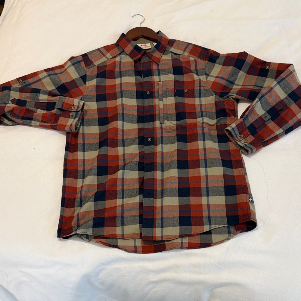 Fjallraven Fjallglim Men's Plaid Button-Down Shirt in Red, Navy, and Tan